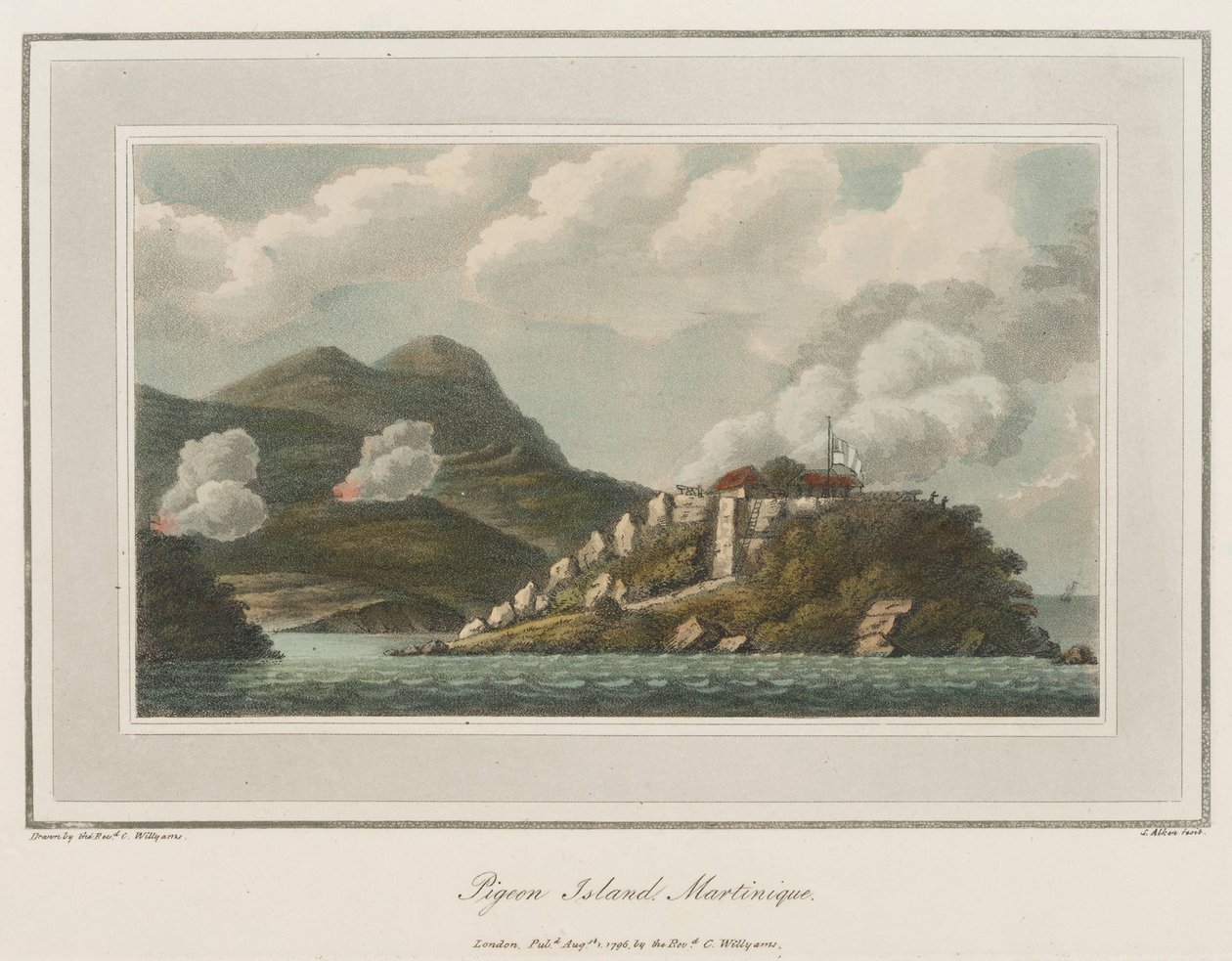 Holubí ostrov na Martiniku. Litografie (56,6x43,4 cm), autor: reverend Cooper Willyams (1762-1816) od Cooper (after) Willyams