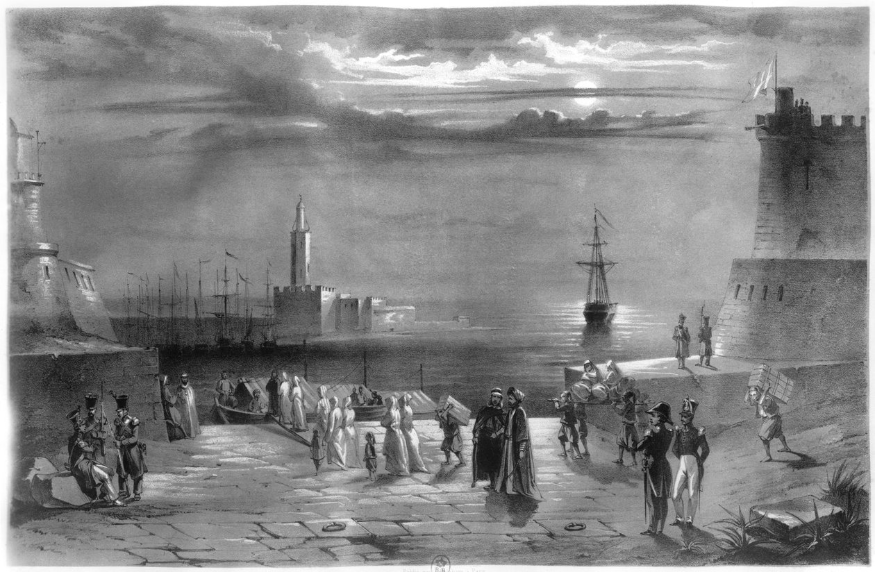 Dey Hussein Ibn El Hussein (1765-1838) opouštějící Alžír poté, co bylo město dobyto 4. července 1830 od Coppin