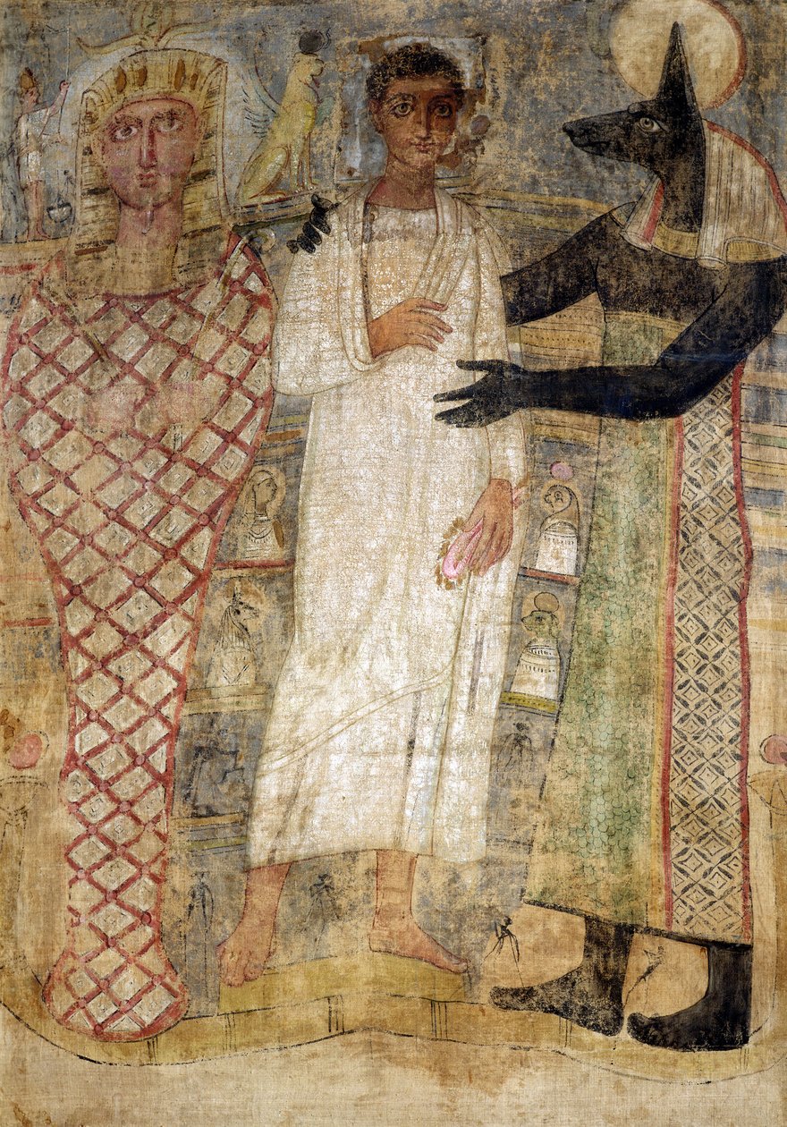 Zesnulý a jeho mumie chráněni Anubisem (enkaustický vosk na plátně) od Coptic