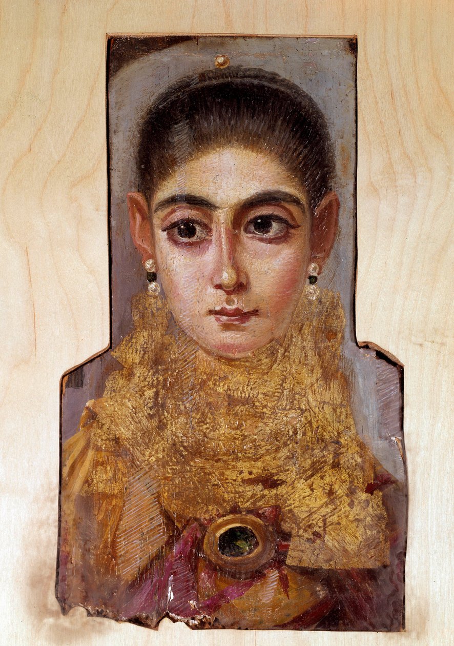 Koptské umění: mladá žena jménem Fayoum (Fayum) (kolem roku 160 n. l.) Malování voskem na dřevo. Paříž, muzeum Louvre od Coptic