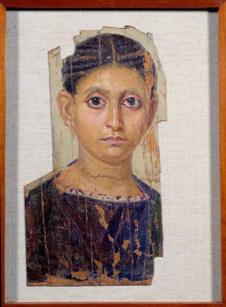 Egyptský starověk: portrét ženské mumie na dřevě. Od Fayoum (Fayum). 3. století našeho letopočtu. ZTLUMIT. 0,32x0,18 m Paříž, musee du Louvre od Coptic
