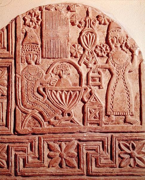 Stéla znázorňující koupání malého Ježíška od Coptic Coptic