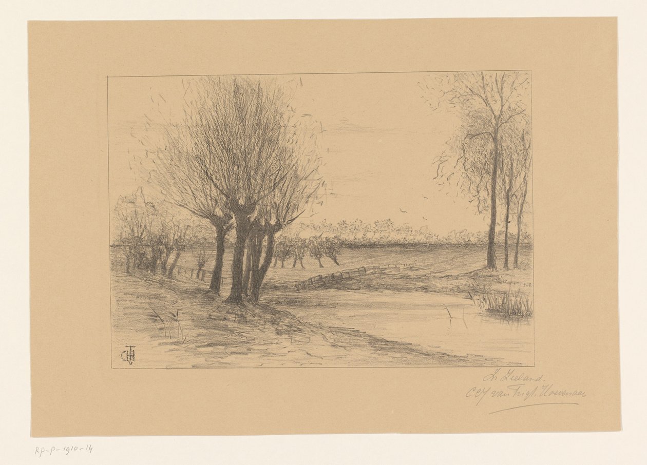 Louka s pollard vrbami Na Zélandu (název na objektu) od Cornelia Christina Johanna van Trigt Hoevenaar (signed by artist)