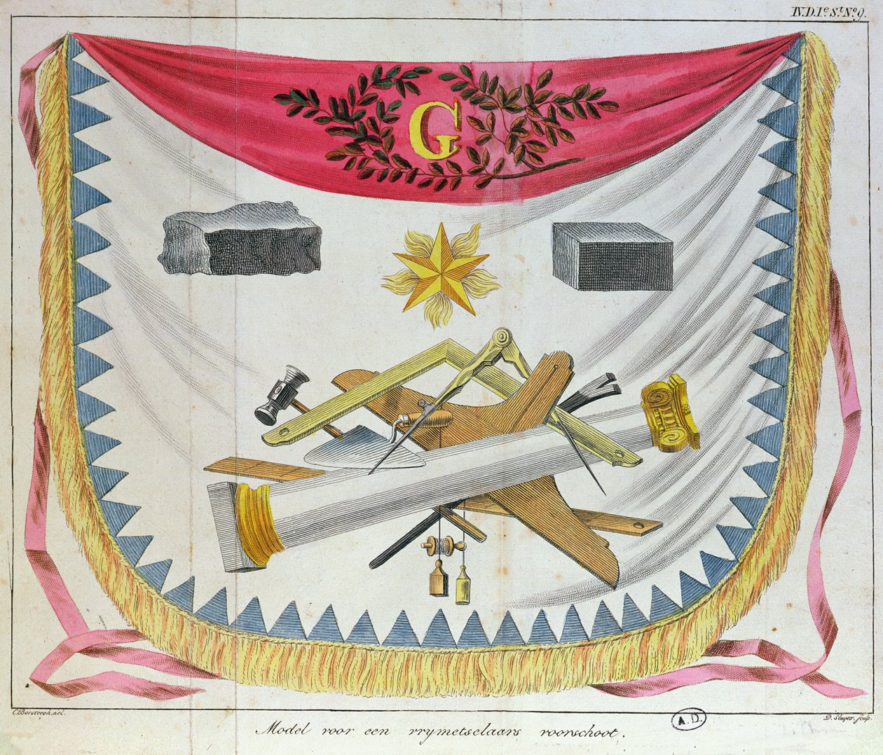 Zednářská zástěra, 1826 od Cornelis Borsteegh