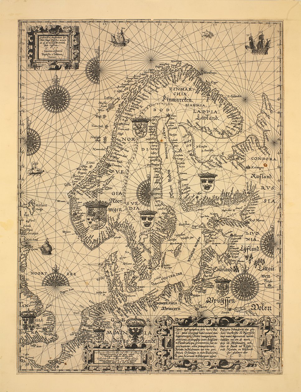 Mapa byla publikována v Amsterdamu (1610) a ukazuje Skandinávii, Norsko od Cornelis Doedsz