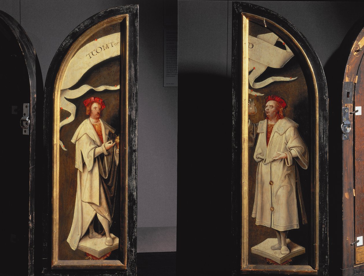Triptych The Cleansing of Naaman: boční panely zobrazující mučedníky Kosmu a Damiána, ochránce před nemocemi, 1520 (panel) od Cornelis Engebrechtsz
