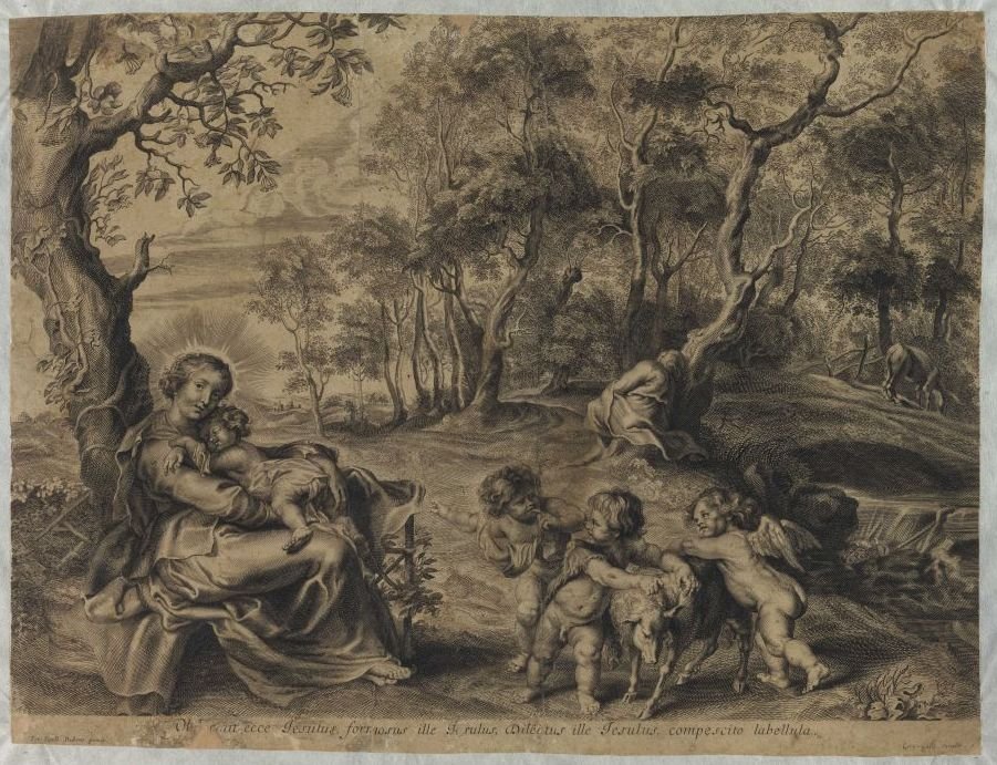Zbytek Svaté rodiny s Janem Křtitelem od Cornelis Galle the Elder