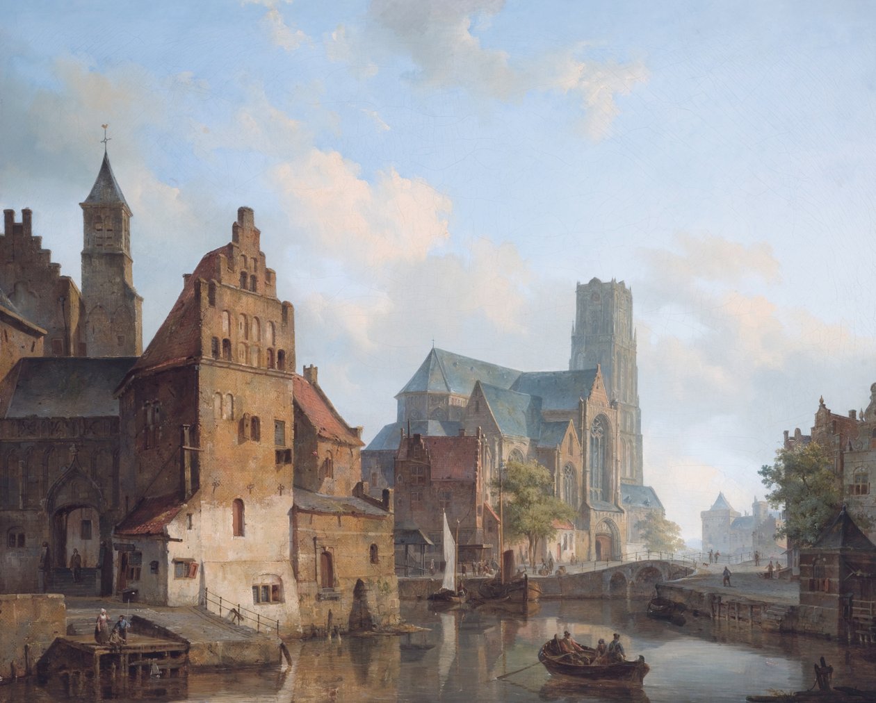 Pohled na kostel Delftse Vaart a kostel Saint Laurens v Rotterdamu od Cornelis Springer