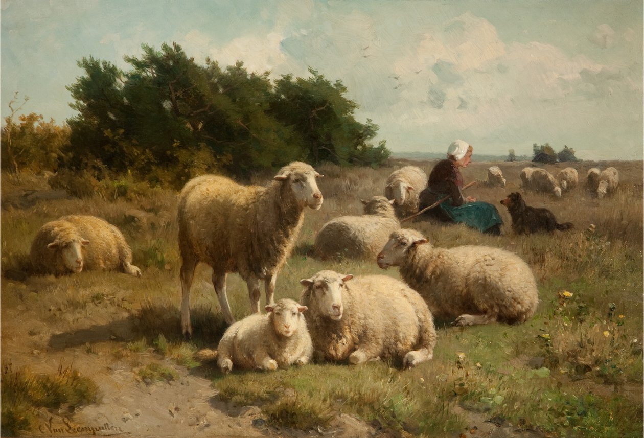 Holandská krajina s pastýřkou od Cornelis van Leemputten