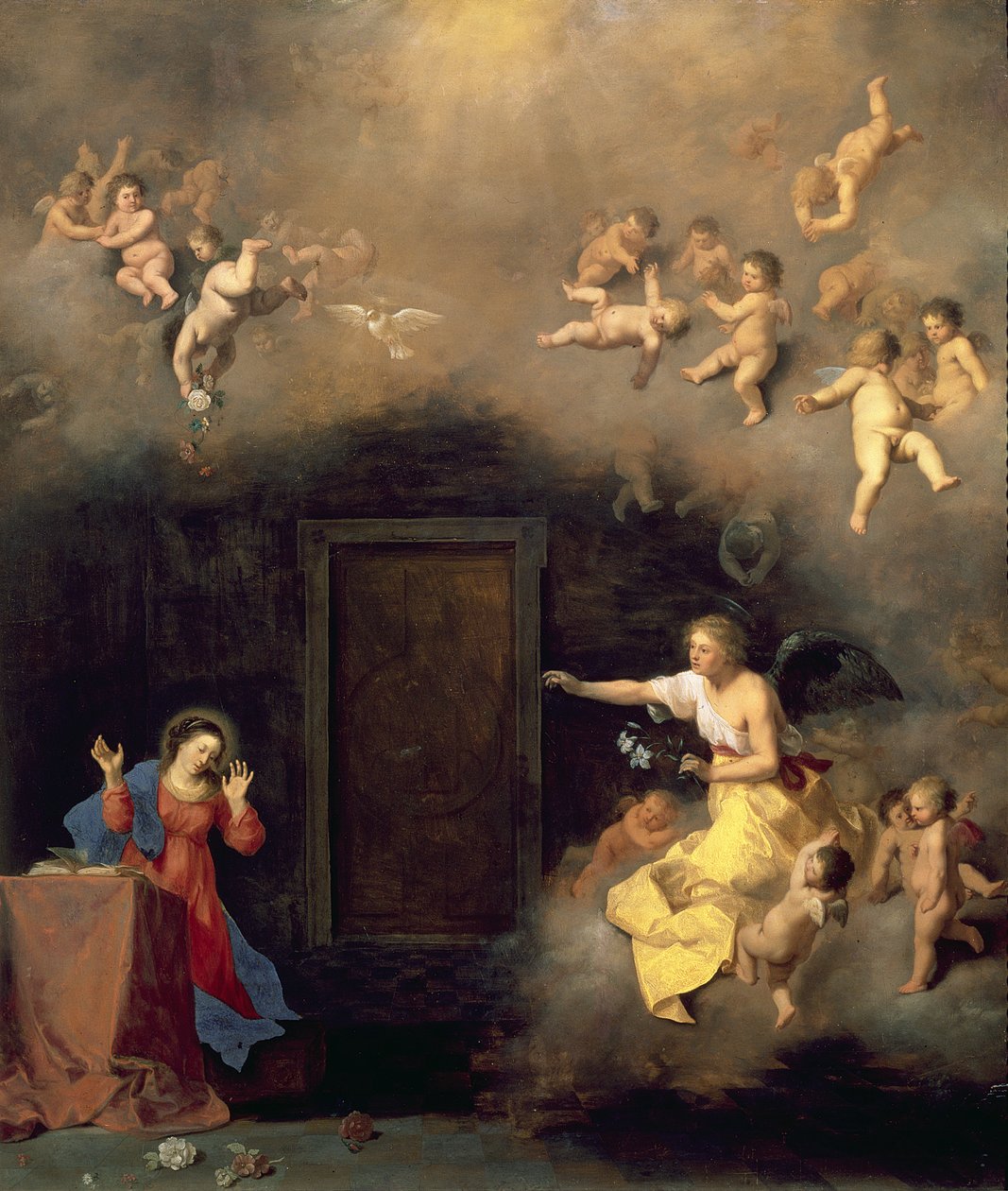 Zvěstování, 1635 (olej na mědi) od Cornelis van Poelenburgh or Poelenburch