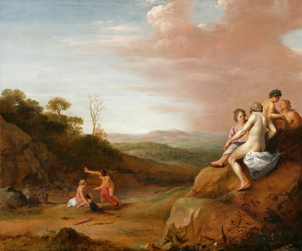 Diana a její nymfy s objevem Callisto od Cornelis van Poelenburgh or Poelenburch