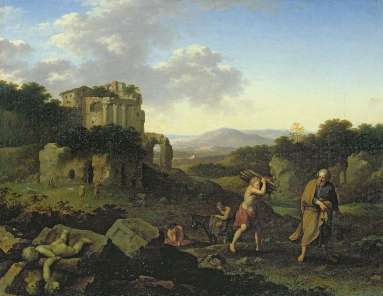 Krajina s Abrahamem a Izákem od Cornelis van Poelenburgh or Poelenburch