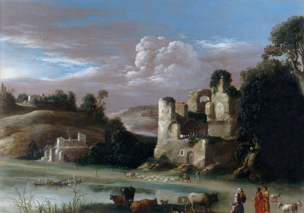 Krajina s ruinami a pastýři od Cornelis van Poelenburgh or Poelenburch