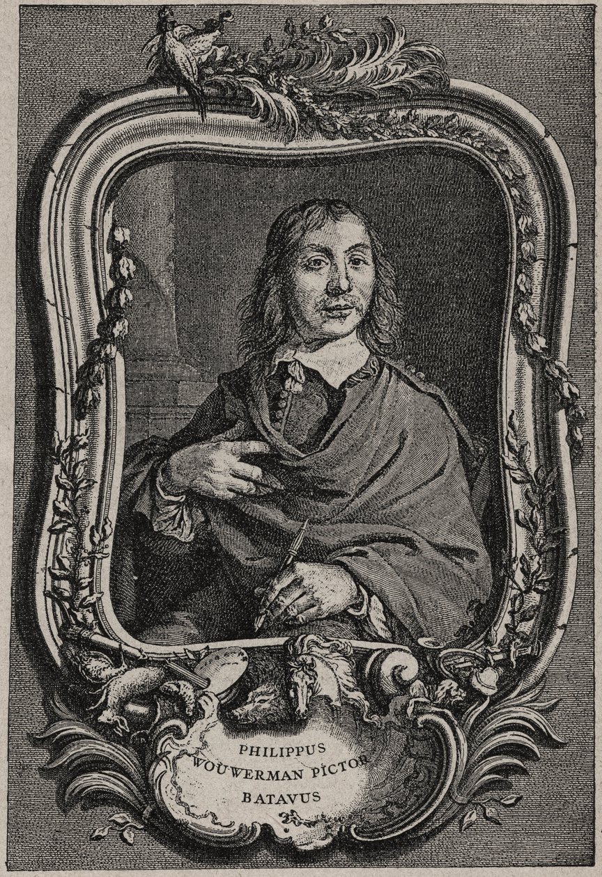 Portrét Philipse Wouwermana nebo Philippa Wouwermanse 1619-1668 holandský malíř - rytina Nicolase-Gabriela Dupuise podle Cornelis Visscher od Cornelis (after) Visscher