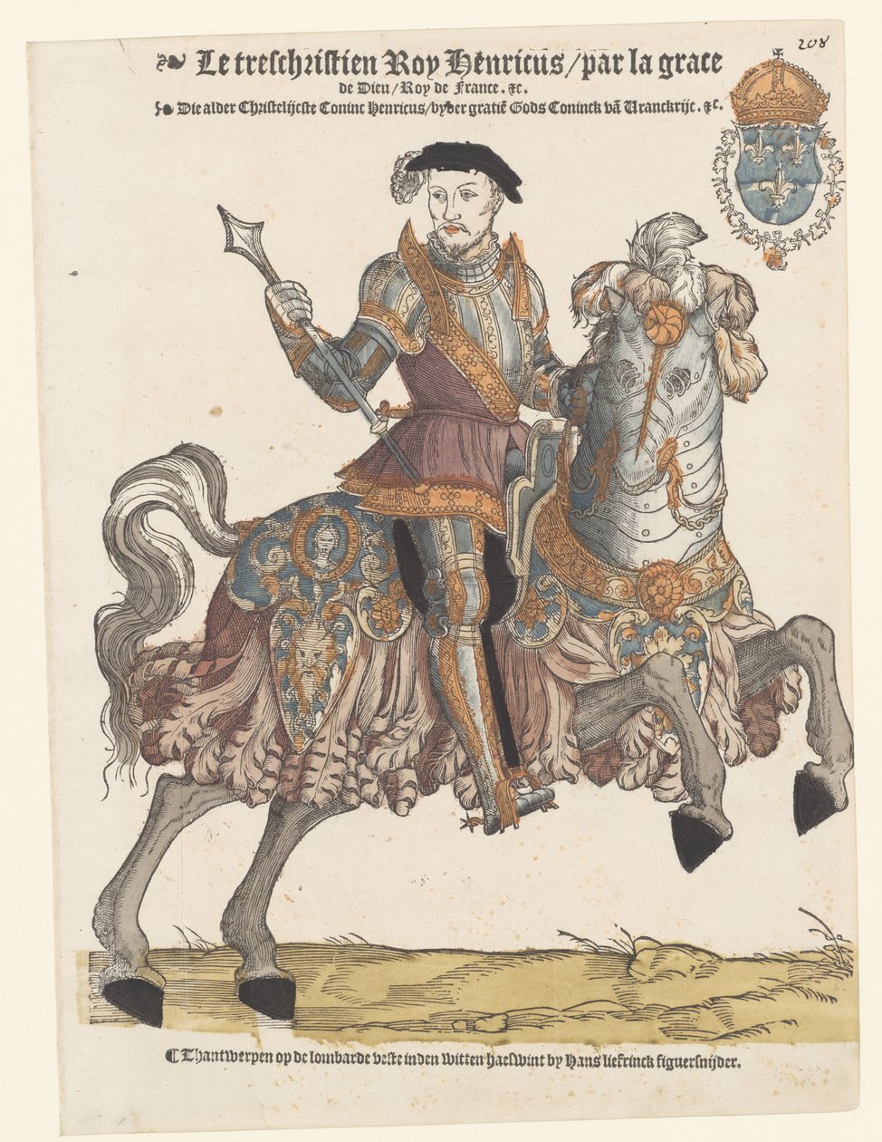 Portrét francouzského Jindřicha II. v brnění na koni, vpravo od Cornelis Anthonisz. (manner of)