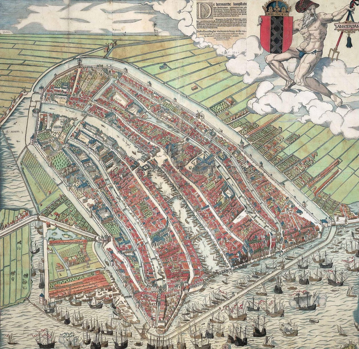 Německy: Die berühmte Handelsstadt Amsterdam
nizozemsky: De vermaerde koopstadt van Amstelredam od Cornelis Anthonisz.