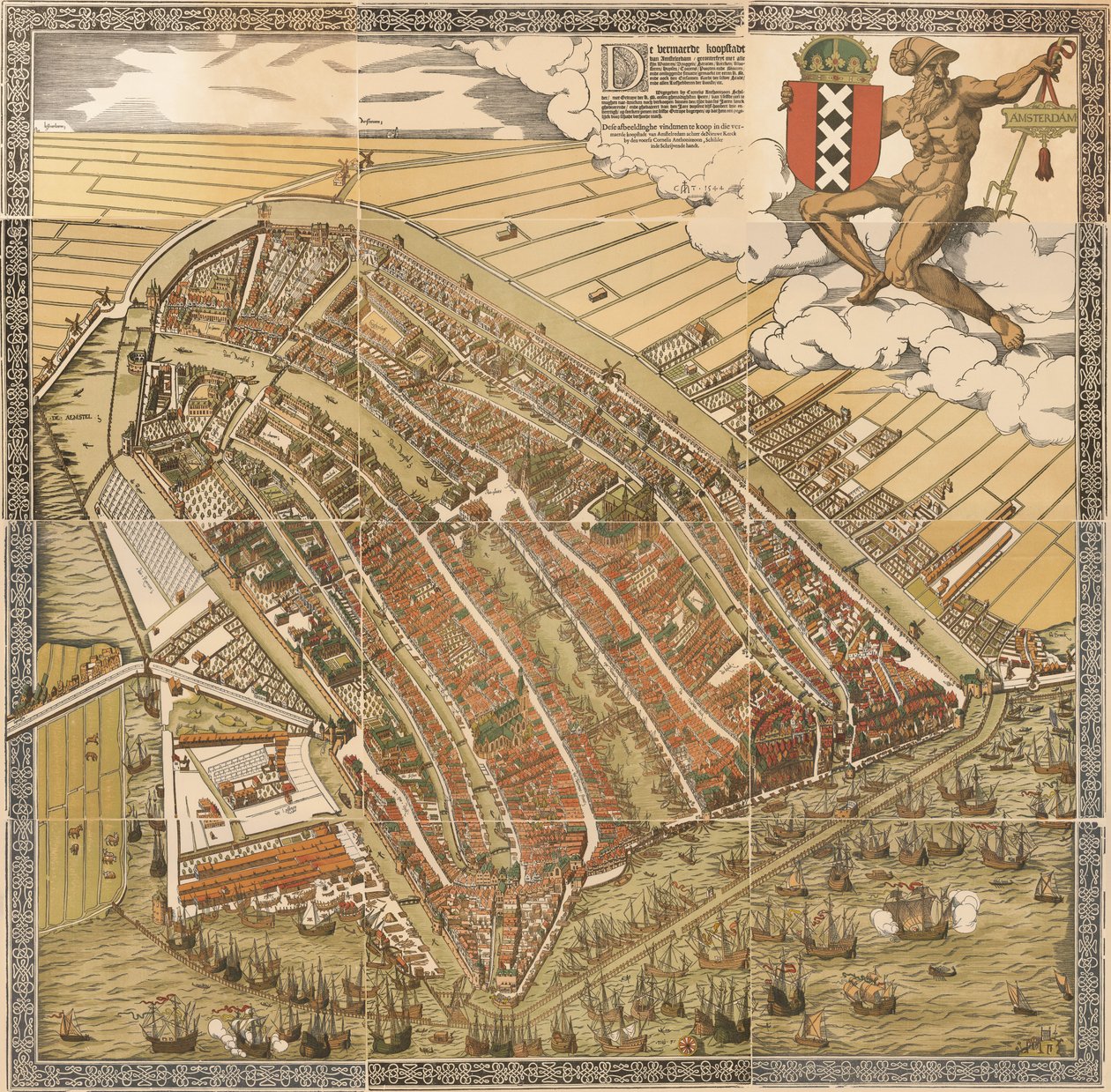 Velká mapa Amsterdamu z roku 1544 od Kornelise Antoniszoona ... patřící k pátému dílu dějin Amsterdamu / J. Ter Gouw, fotografováno podle originálu... od Cornelis Anthonisz.