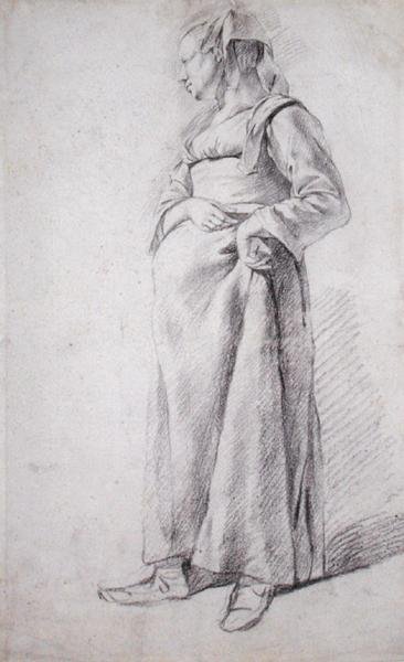 Stojící rolnice (černá křída na papíře) od Cornelis Pietersz Bega