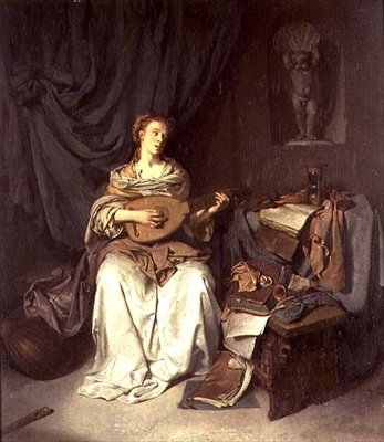 Dívka zpívá a hraje na loutnu od Cornelis Pietersz Bega