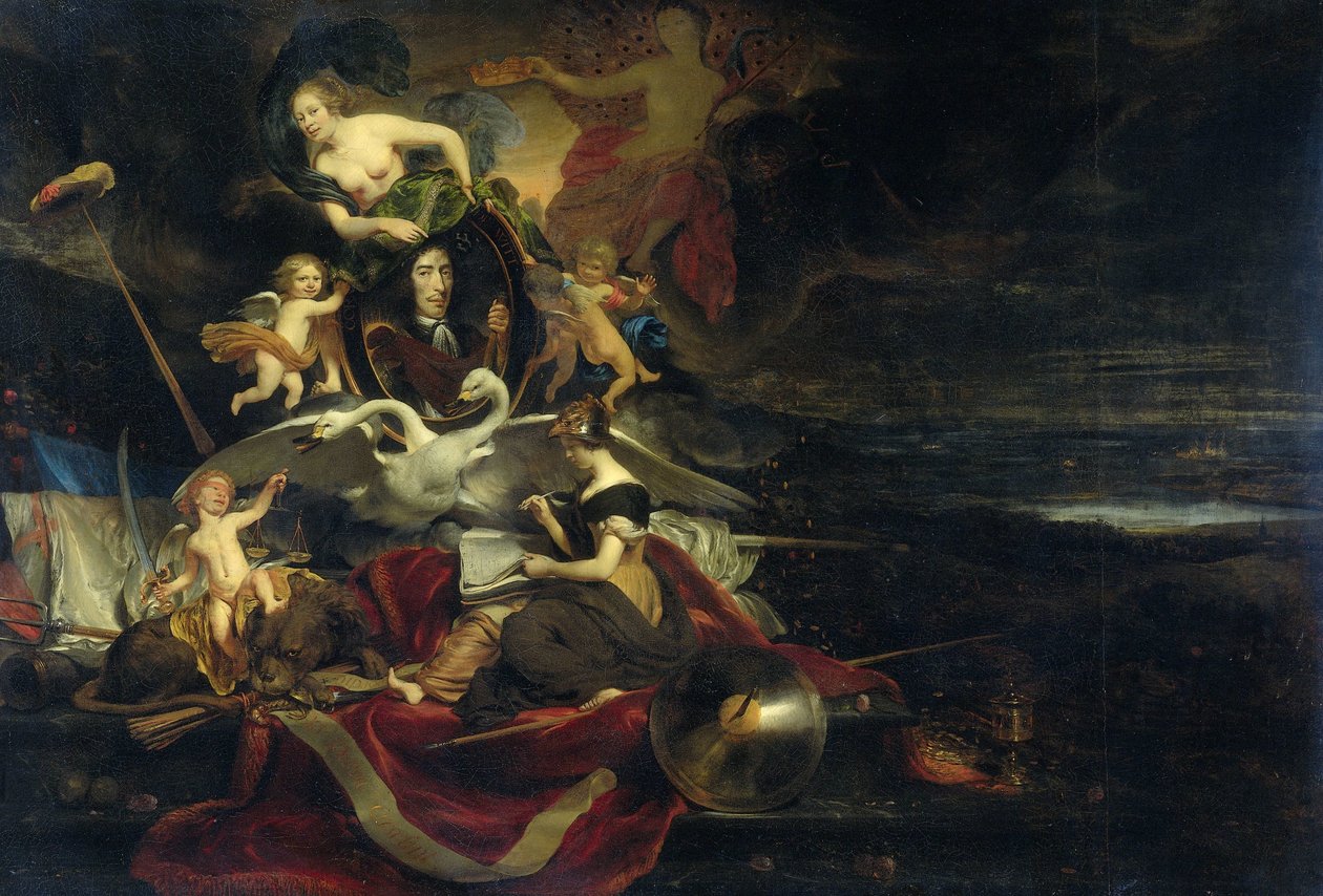 Alegorie na holandský nájezd na Medway (1667), s portrétem Cornelis de Witt od Cornelis Bisschop