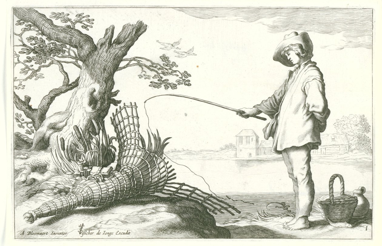 Mladý rybář Čtyři pastorační scény (název série) od Cornelis Bloemaert (II) (possibly)