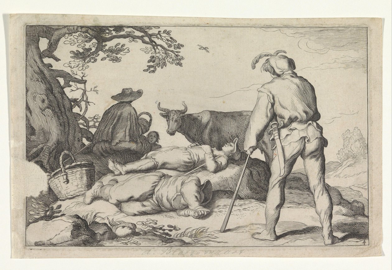 Veehoeders Čtyři pastorační scény (název série) Požitky pro volný čas (název seriálu) od Cornelis Bloemaert (II) (possibly)