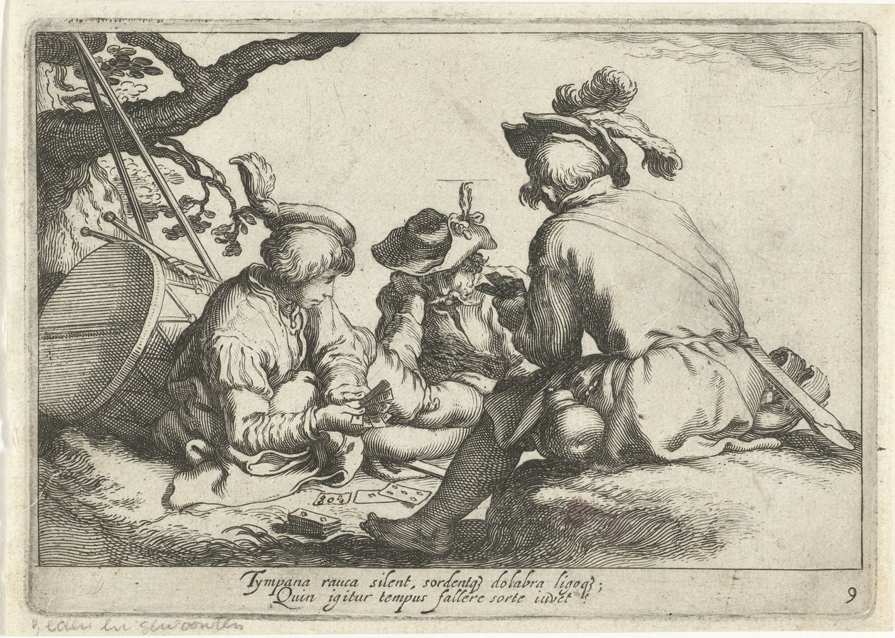 Vojáci hrají karty Pastorační scény (název série) Otia delectant (název série) od Cornelis Bloemaert (II)