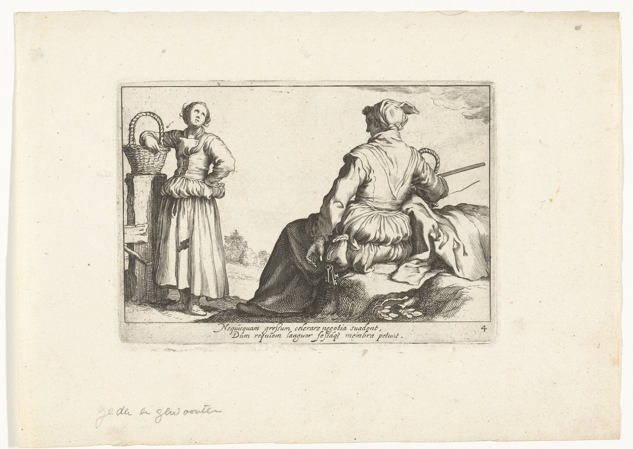 Dvě selské ženy Pastorační scény (název série) Otia delectant (název série) od Cornelis Bloemaert (II)