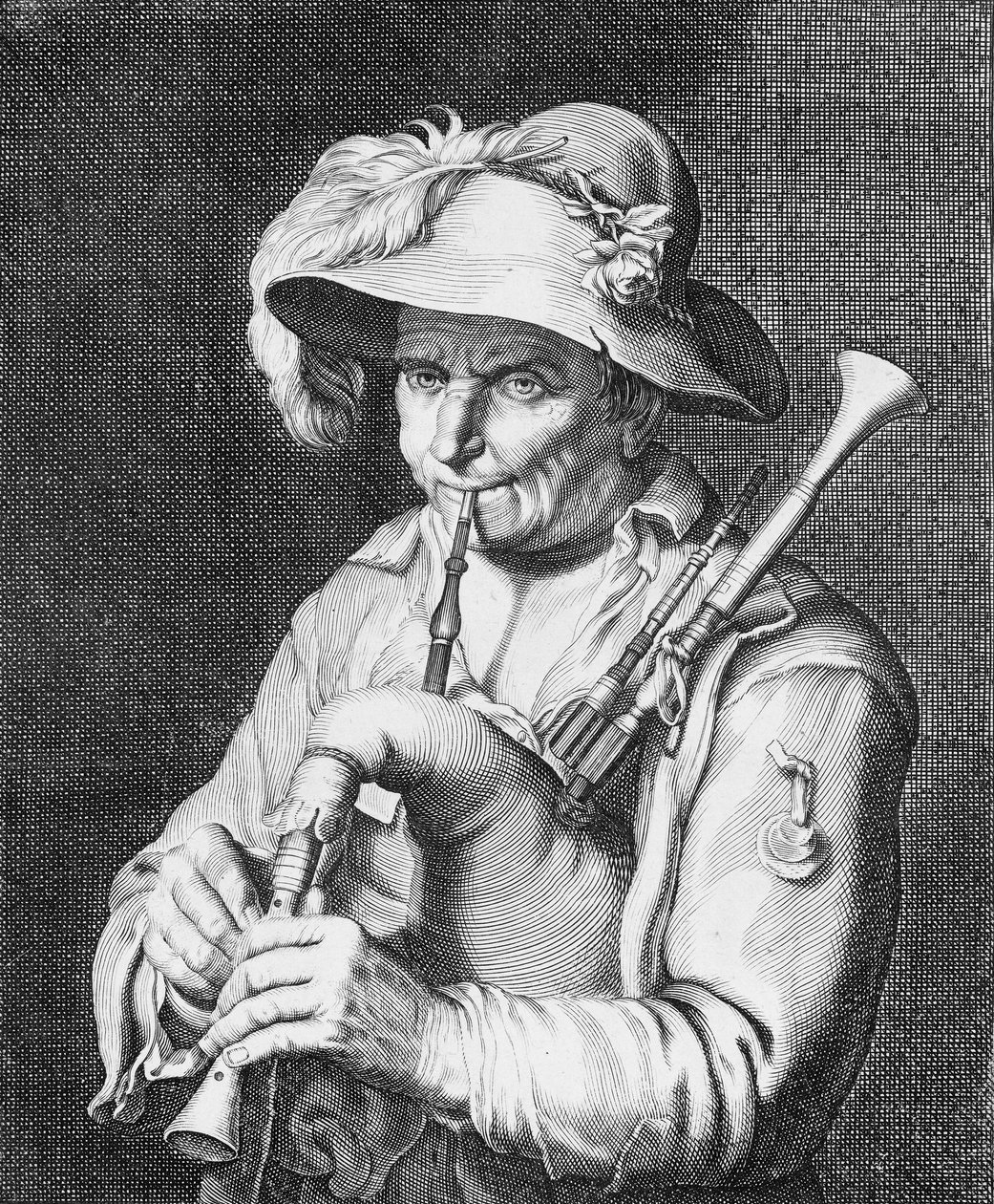 Muž hrající na dudy, 17. století. od Cornelis Bloemaert