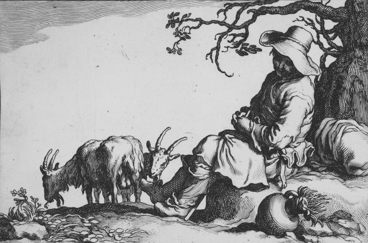 Pastýř s pastevcem koz a kozami, z cyklu Šestnáct selských poddaných, 17. století. od Cornelis Bloemaert