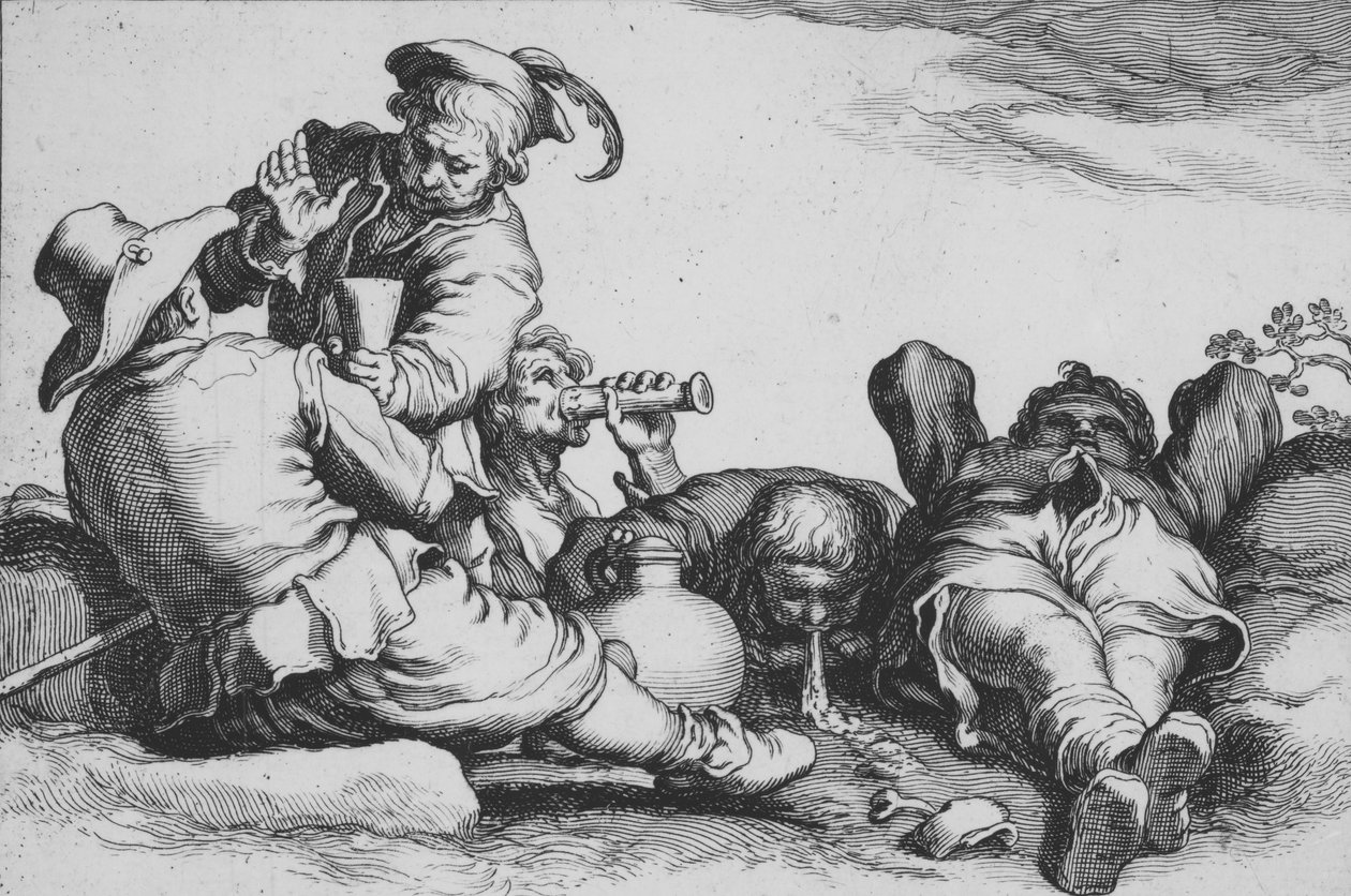 Sedláci pijí, ze série Šestnáct selských poddaných, 17. století. od Cornelis Bloemaert