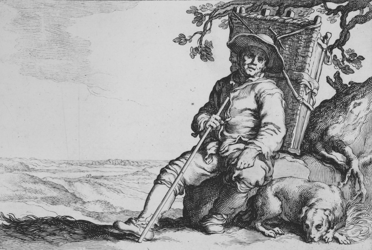 Cestovatel se psem, ze série Šestnáct selských poddaných, 17. století. od Cornelis Bloemaert