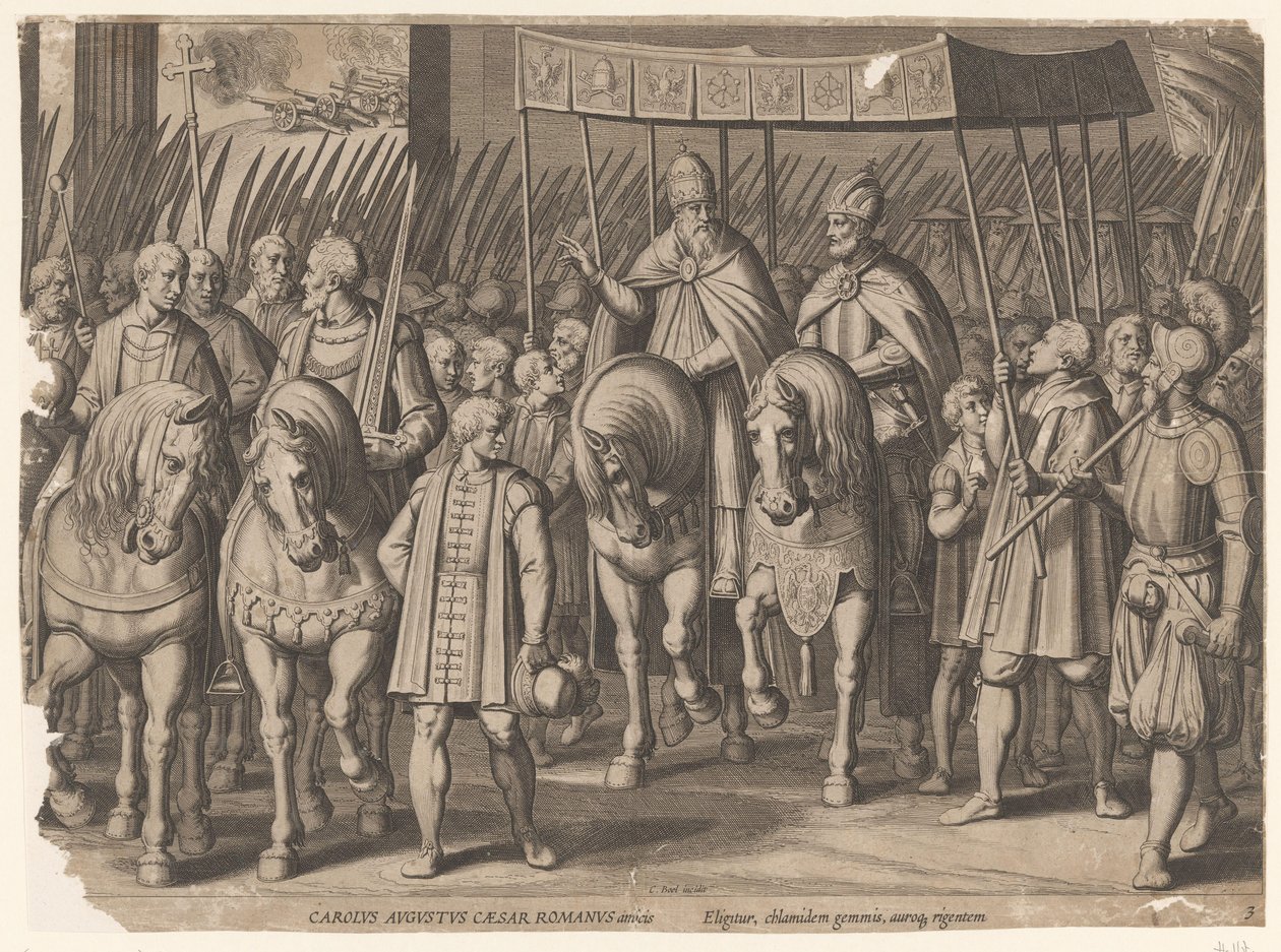 Císařská korunovace Karla V. v Bologni, 1530 Triumphs of Charles V (název série) od Cornelis Boel