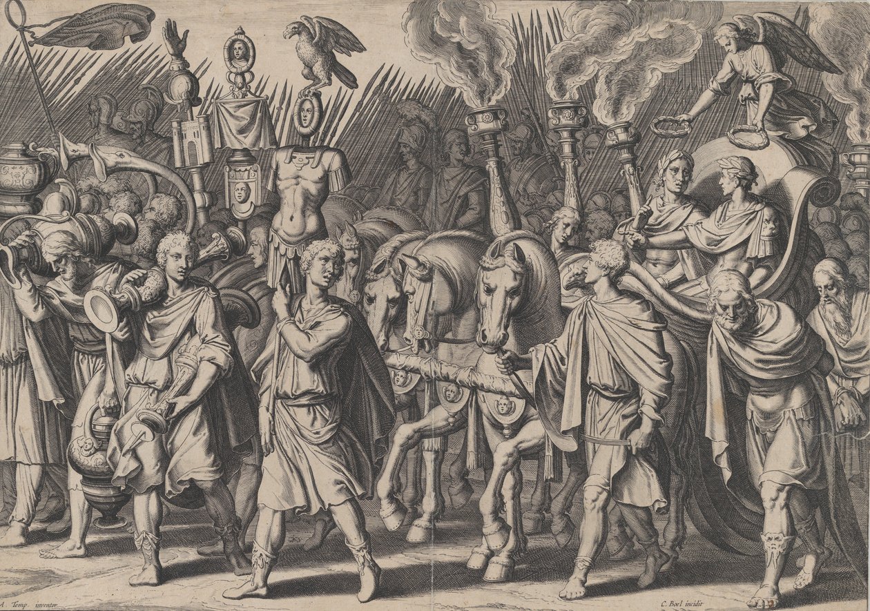 Deska 7: Triumfální procesí po vítězství nad Turky, z triumfů Karla V., 1614. od Cornelis Boel
