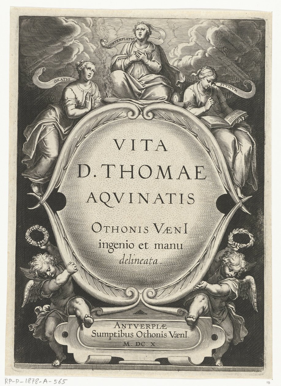 Titulní tisk pro: Otto van Veen, Vita D. Thomae Aqvinatis, Antverpy, 1610 Život svatého Tomáše Akvinského (název série) od Cornelis Boel