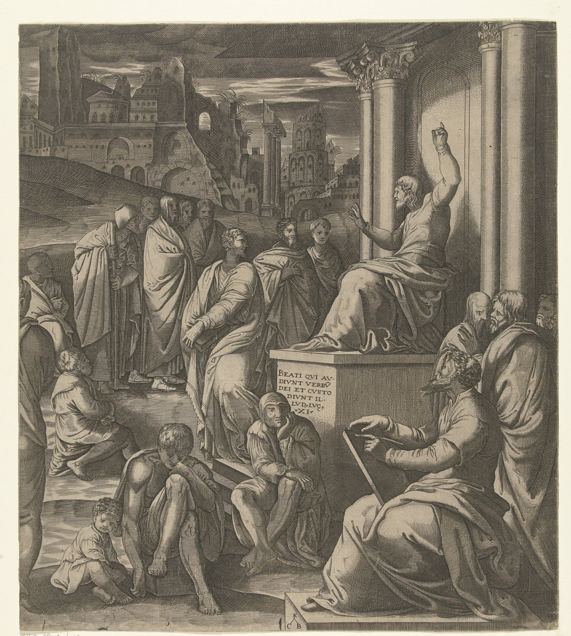 Kristus káže lidem od Cornelis Bos (possibly)