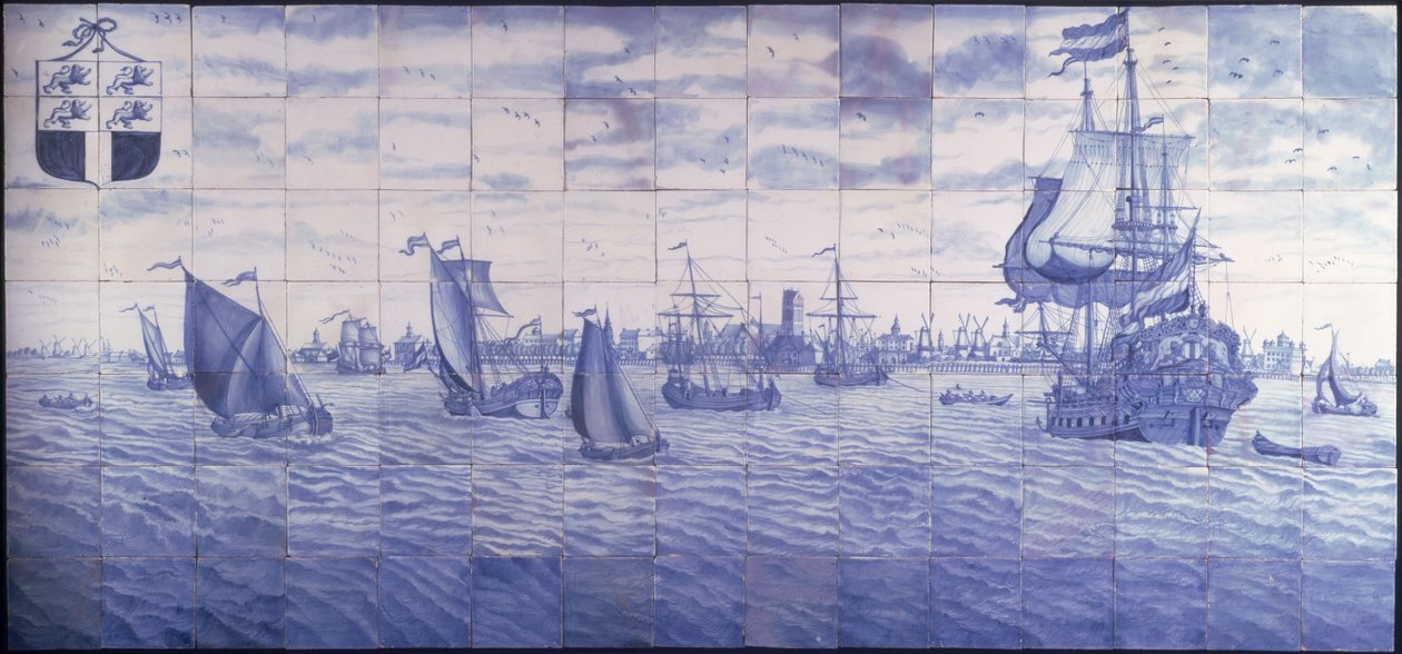 Panoramatický pohled na přístav Rotterdam, cca 1700 (keramika) od Cornelis Boumeester