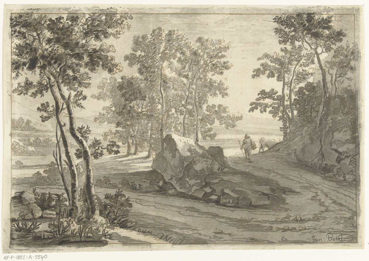Zalesněná krajina s honákem od Cornelis Brouwer