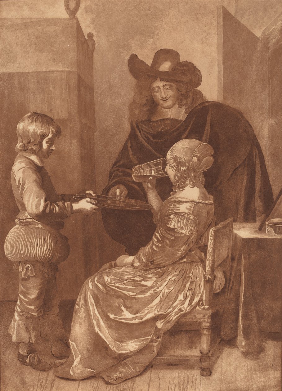 Cavalier and Lady with a Page, 1779, publikoval 1781. od Cornelis Brouwer