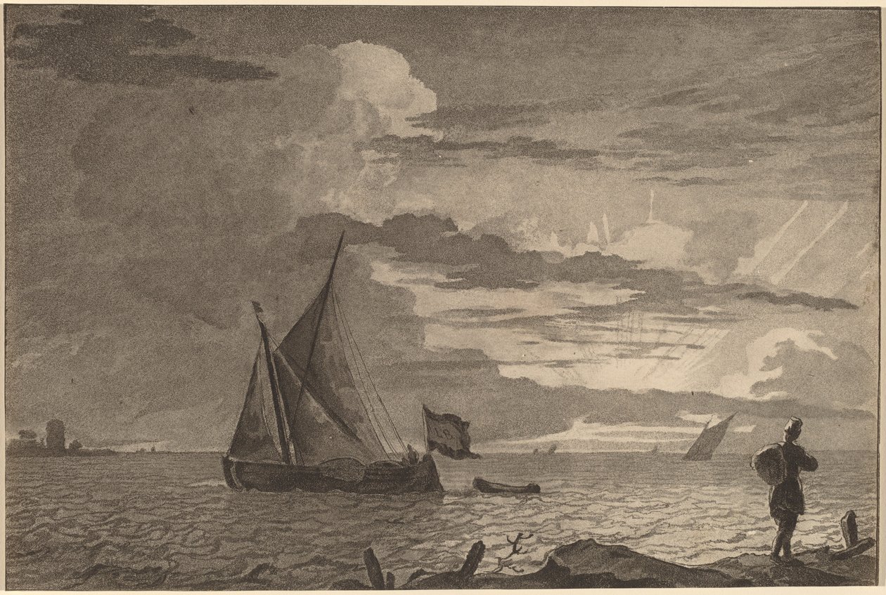 Rybář se smečkou přes rameno, 1779, vydáno 1781. od Cornelis Brouwer