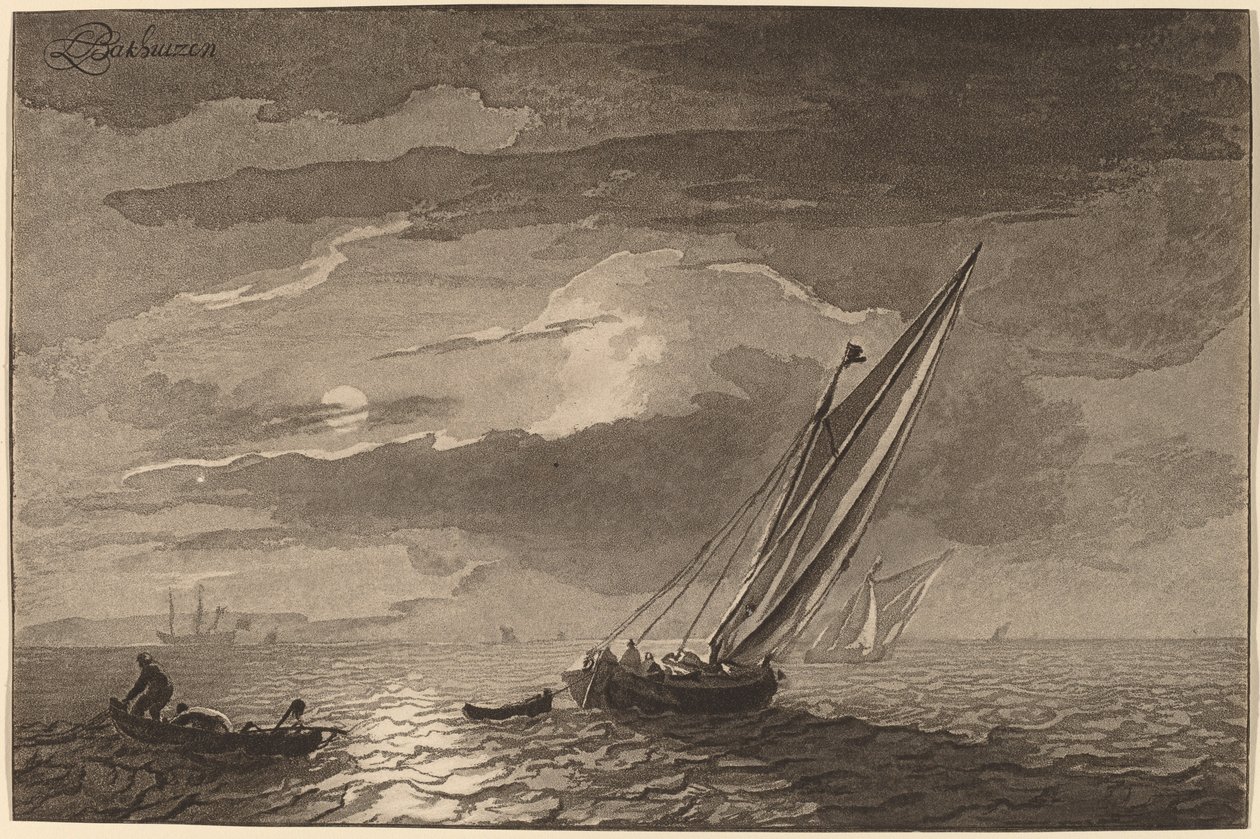 Přímořská krajina s úplňkem, 1779, publikováno 1781. od Cornelis Brouwer