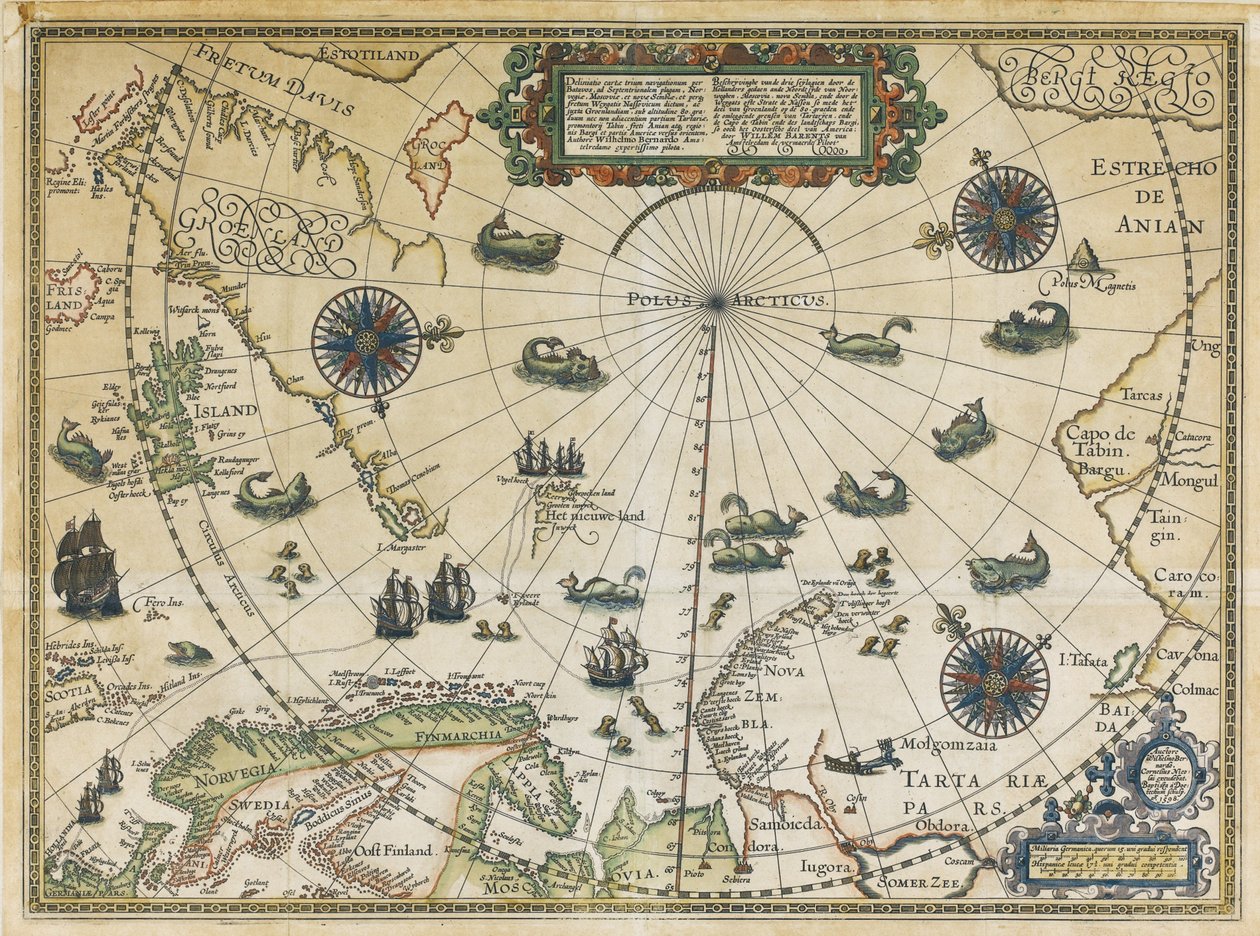 Mapa třetí cesty Willema Barentsze, 1598 od Cornelis Claesz