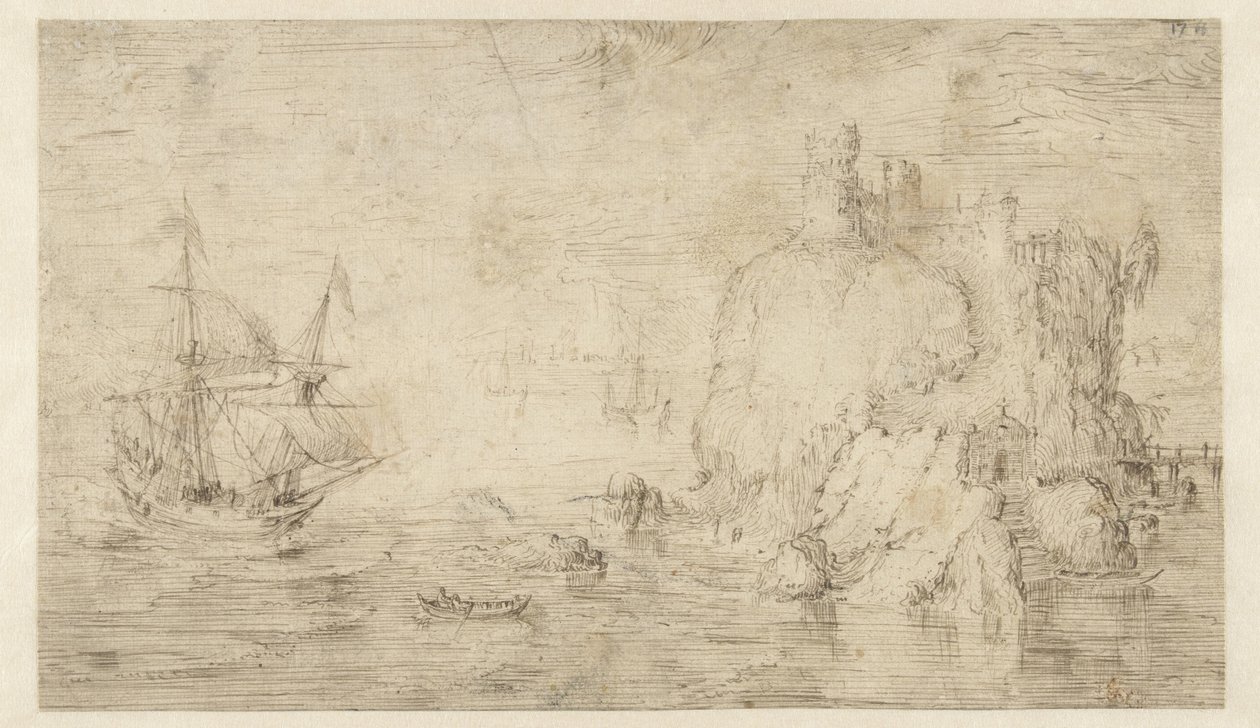 Přímořská krajina s lodí poblíž ostrova od Cornelis Claesz van Wieringen (attributed to)