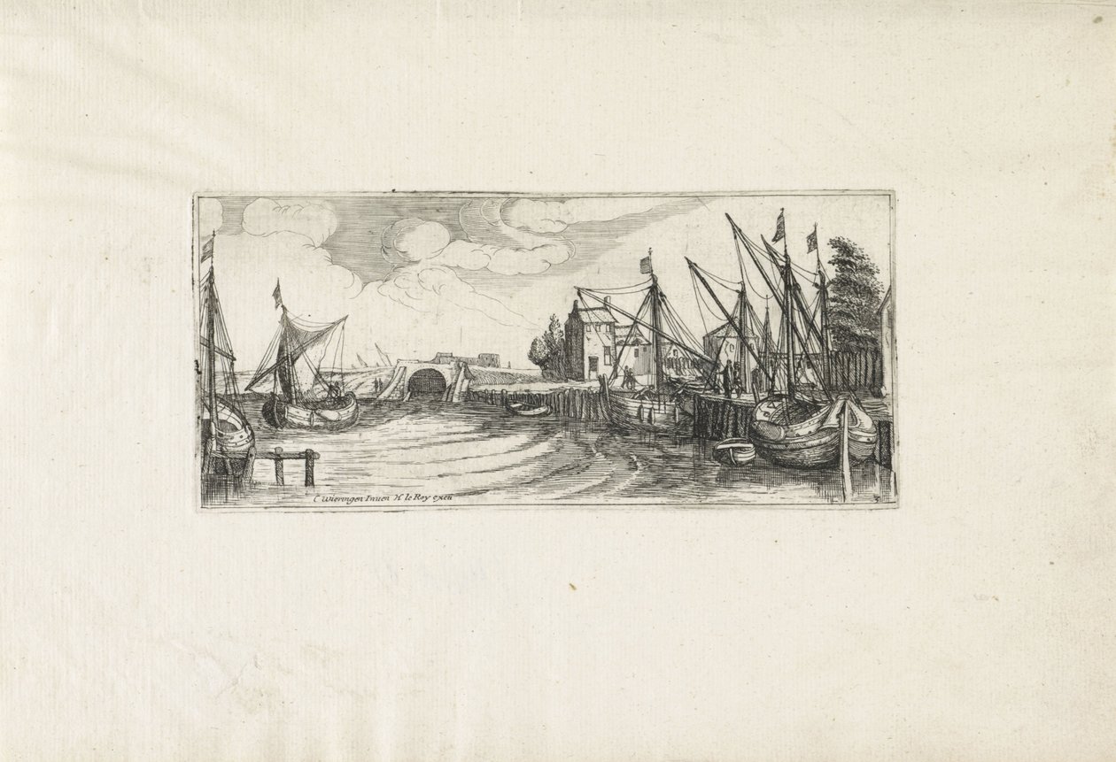 Pohled na přístav se zámkem Krajiny (název série) od Cornelis Claesz van Wieringen (possibly)
