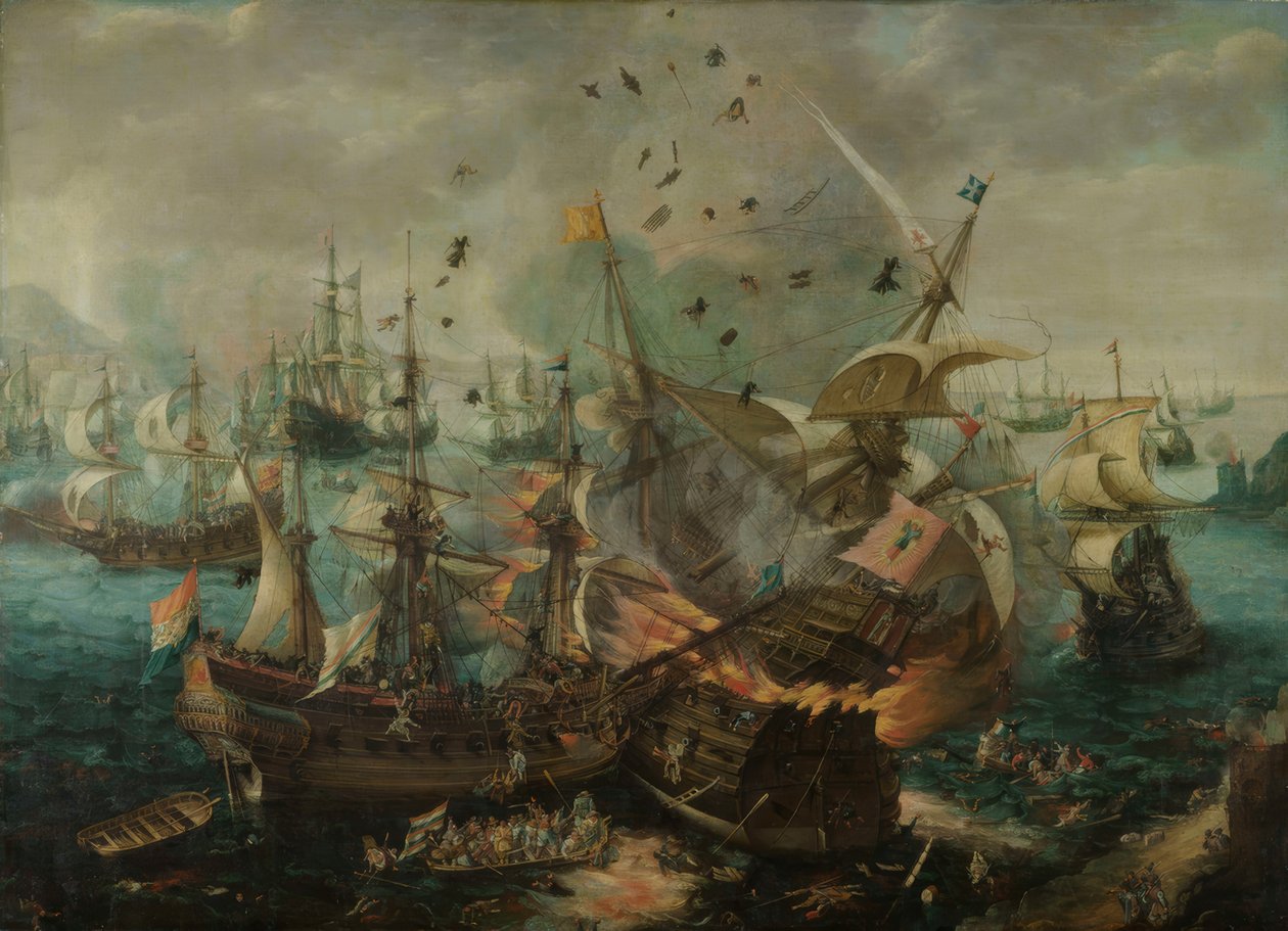 Výbuch španělské admirálské lodi (...) od Cornelis Claesz  van Wieringen