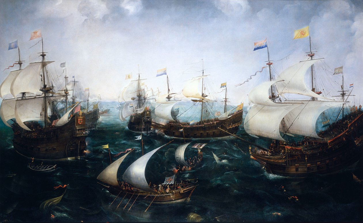 Heemskerkova porážka Španělů u Gibraltaru, 25. dubna 1607, asi 1619 (olej na plátně) od Cornelis Claesz  van Wieringen