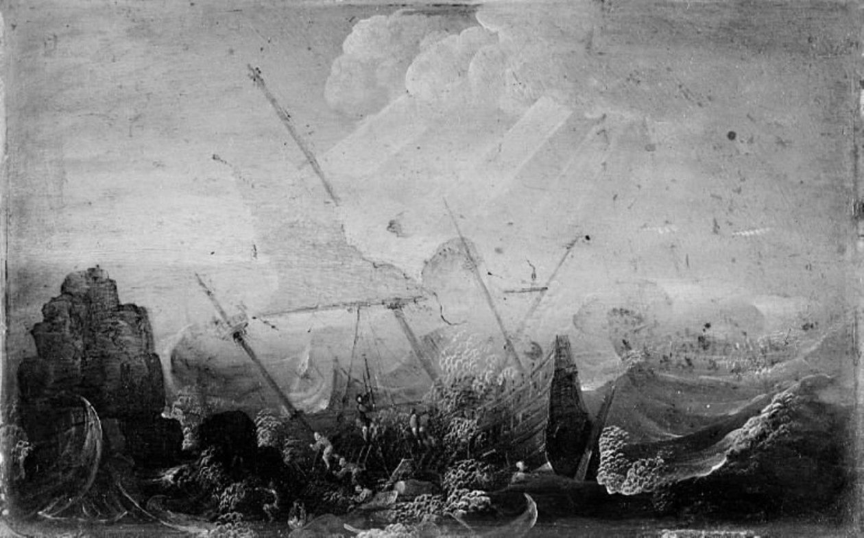 Vrak lodi proti skále od Cornelis Claesz  van Wieringen