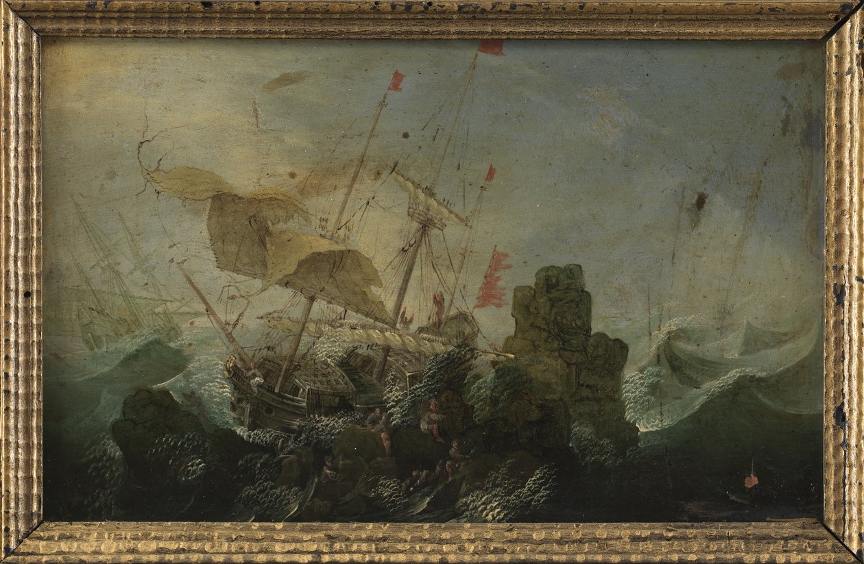 Vrak lodi proti skále od Cornelis Claesz  van Wieringen