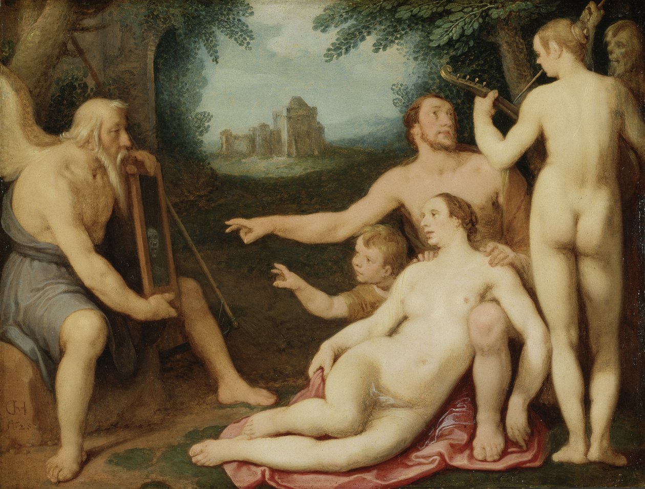 Zrcadlo času, 1628 (olej na mědi) od Cornelis Cornelisz van Haarlem