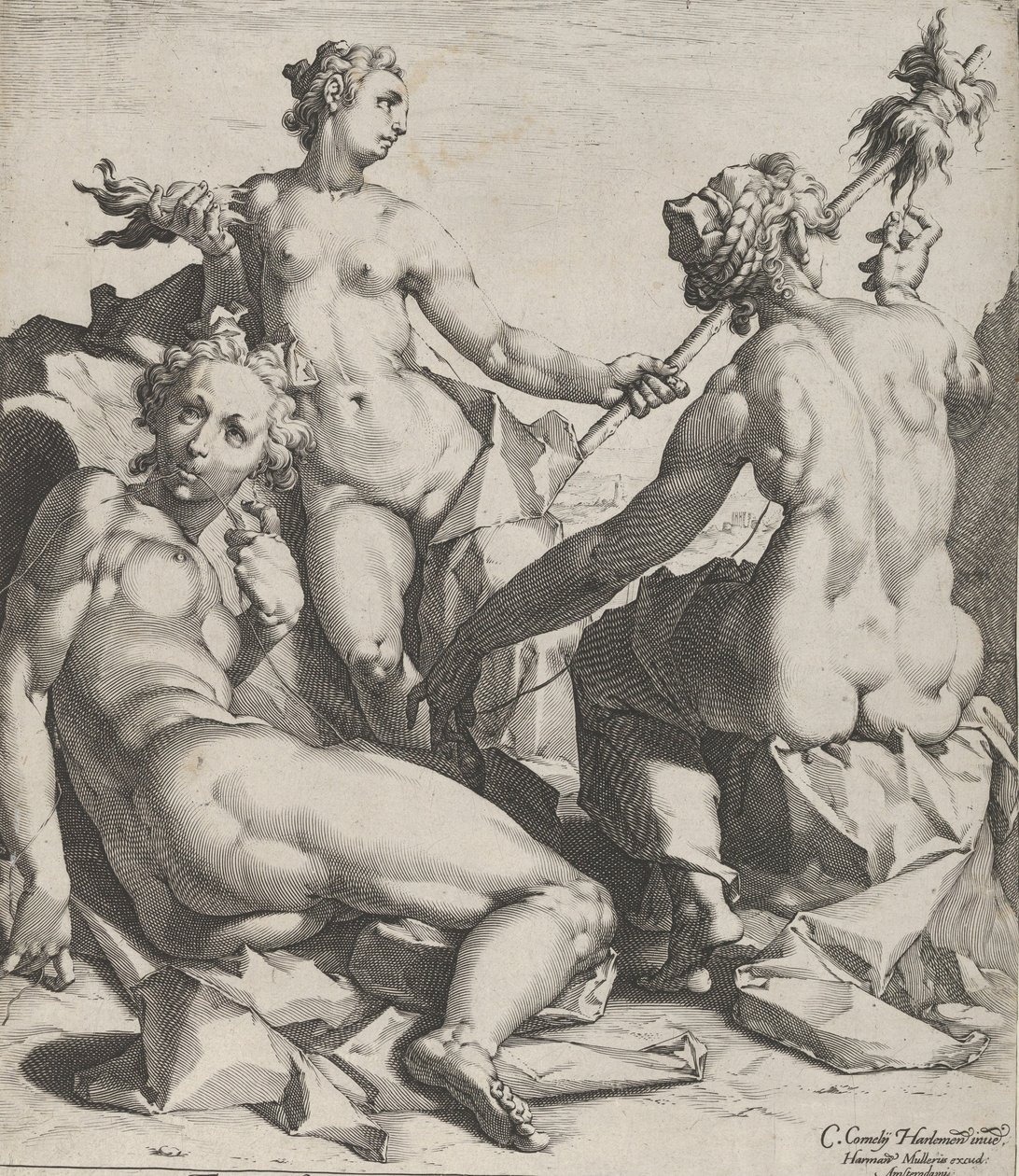 Tři osudy, ca. 1589 od Cornelis Cornelisz van Haarlem